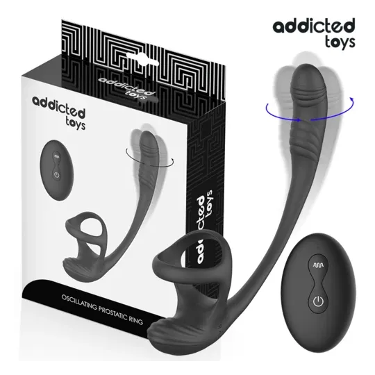 Addicted Toys vibrating anal plug with 360° undulation and testicle stimulator - overall view black