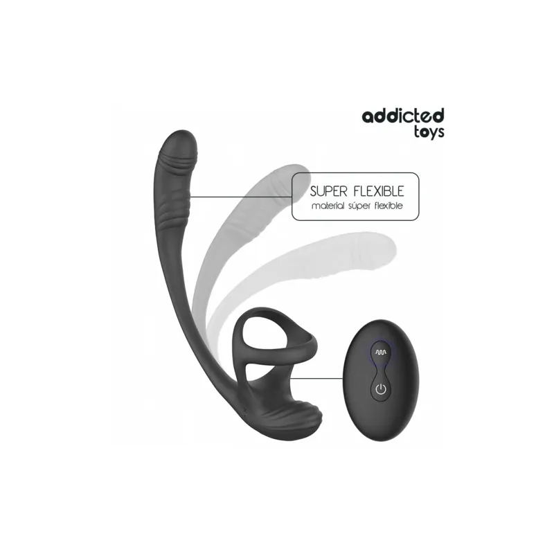 Addicted Toys Analvibrator mit 360° Wellenbewegung und Hodenstimulator - Gesamtansicht schwarz