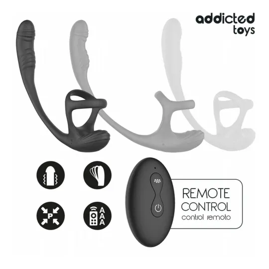 Plug anal vibrante Addicted Toys con ondulación 360° y estimulador testicular - vista general negro" }, { "id_image": 582, "fr":