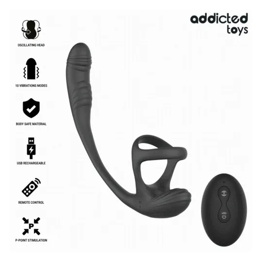 Plug anal vibrante Addicted Toys con ondulación 360° y estimulador testicular - vista general negro" }, { "id_image": 582, "fr":