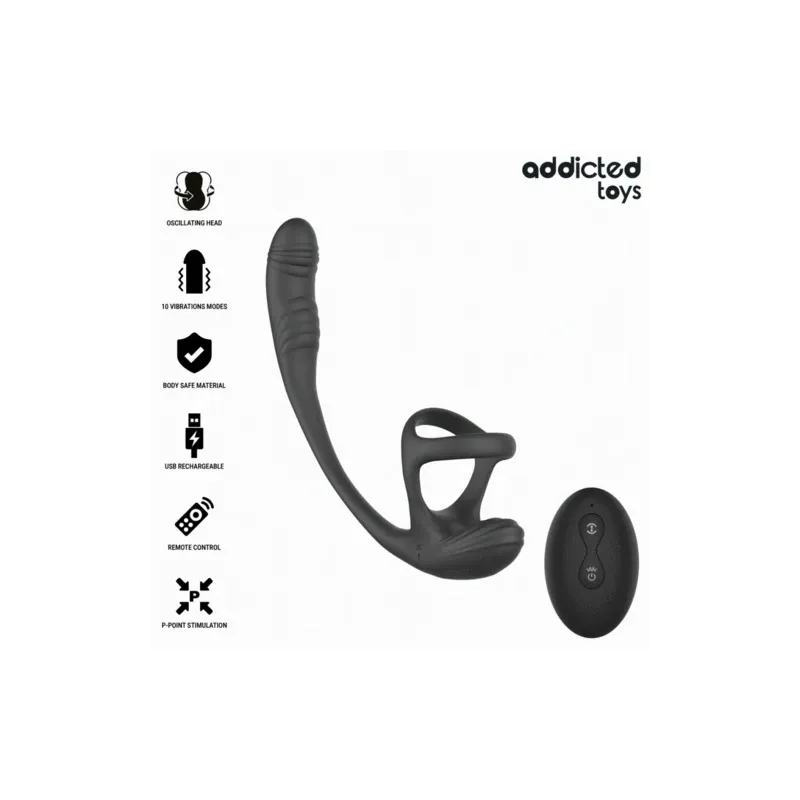 Addicted Toys Analvibrator mit 360° Wellenbewegung und Hodenstimulator - Gesamtansicht schwarz