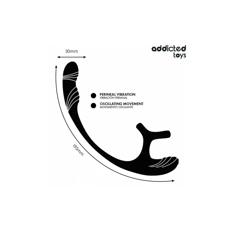 Addicted Toys vibrating anal plug with 360° undulation and testicle stimulator - overall view black