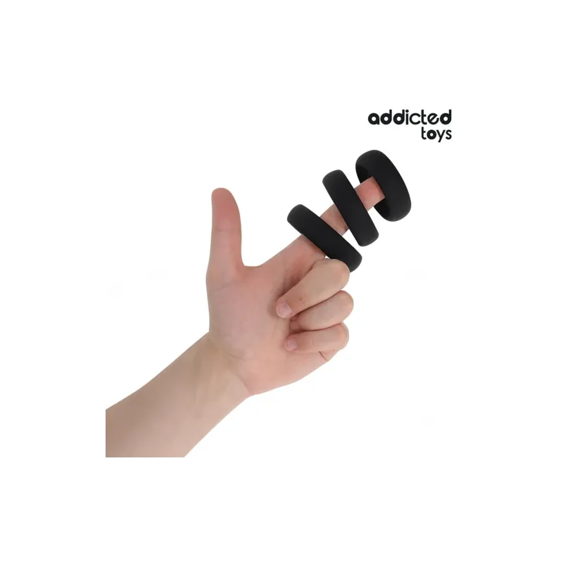 Lot de 3 anneaux plats en silicone confort Addicted Toys - vue d'ensemble des trois tailles