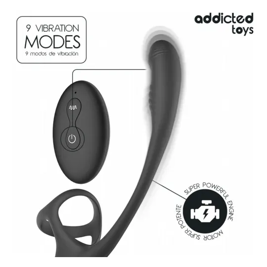Plug anal vibrant Addicted Toys avec ondulation 360° - vue d'ensemble noir