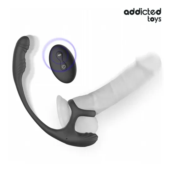 Plug anale vibrante Addicted Toys con ondulazione 360° e stimolatore testicolare - vista generale nero