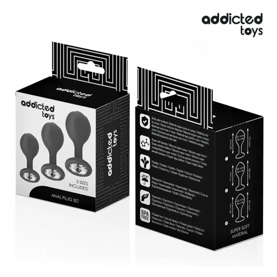 Lot complet de 3 plugs anaux progressifs Addicted Toys avec bijou scintillant