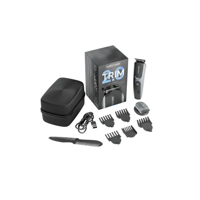 Rasoir de précision corps étanche Bathmate Trim 2.0 noir, lames acier inoxydable, charge USB-C.