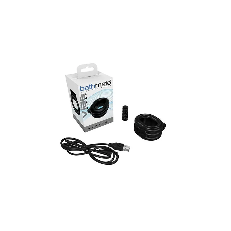 Bathmate stretchable vibrating ring 3 speeds, black, USB rechargeable, for improved erection.