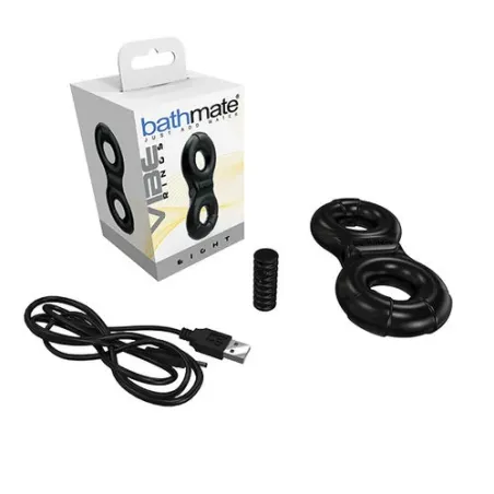 Wiederaufladbarer Penisring BATHMATE Eight 3 Geschwindigkeiten schwarz Gesamtansicht mit Vibrationskugel
