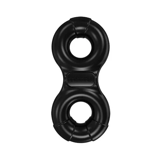 Anello vibrante ricaricabile BATHMATE Eight 3 velocità nero per pene vista d'insieme con pallina vibrante inclusa