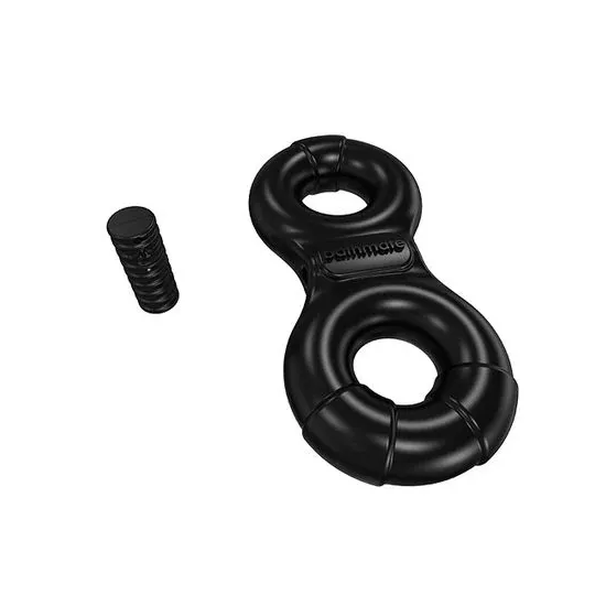 Anneau vibrant rechargeable BATHMATE Eight 3 vitesses noir pour pénis vue d'ensemble avec balle vibrante incluse