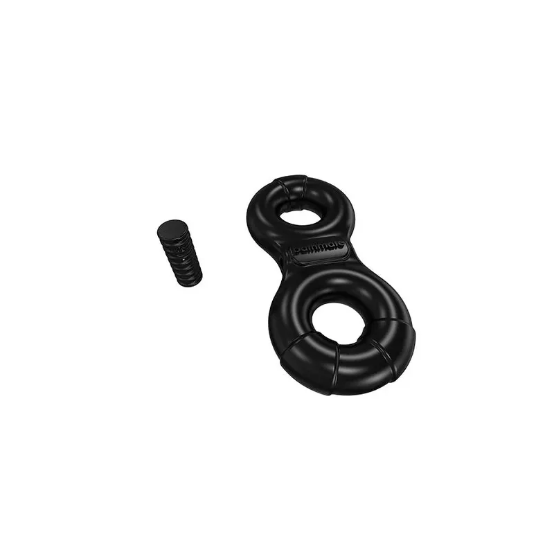 Anello vibrante ricaricabile BATHMATE Eight 3 velocità nero per pene vista d'insieme con pallina vibrante inclusa