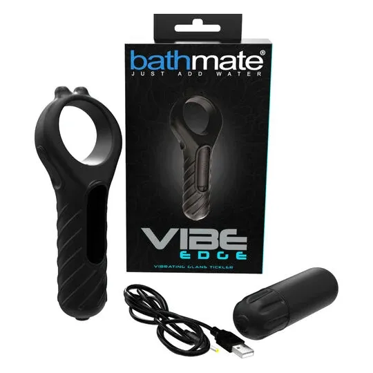Vibratore Vibe Edge 10 modalità BATHMATE in silicone nero, vista frontale, forma ergonomica