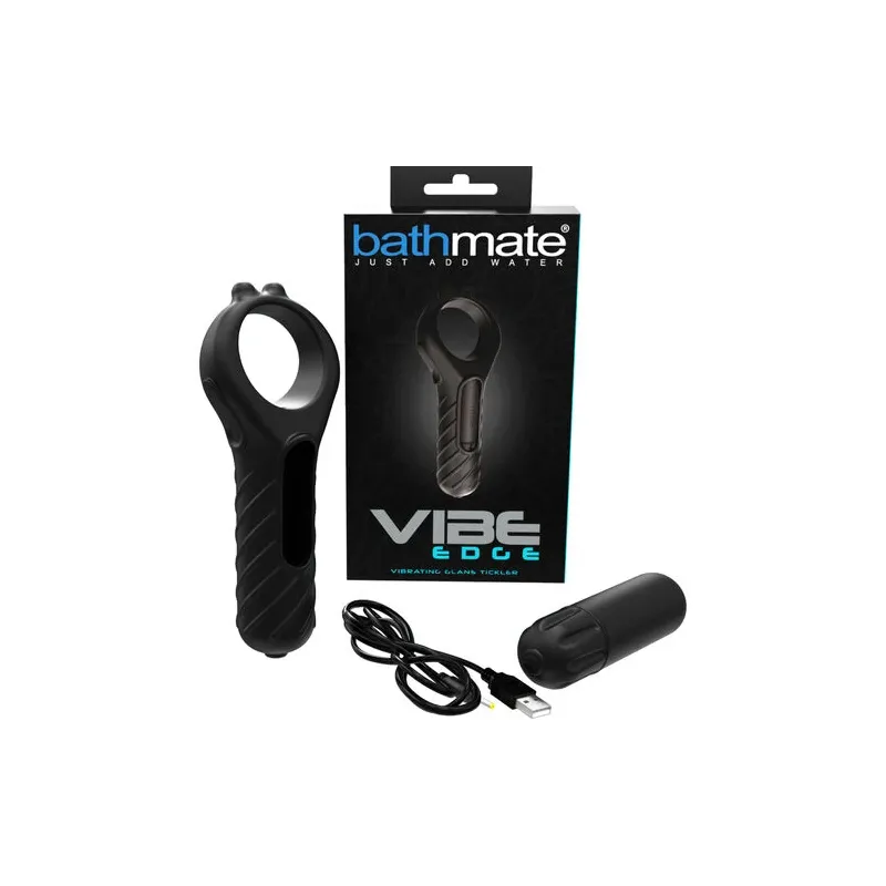 Vibratore Vibe Edge 10 modalità BATHMATE in silicone nero, vista frontale, forma ergonomica