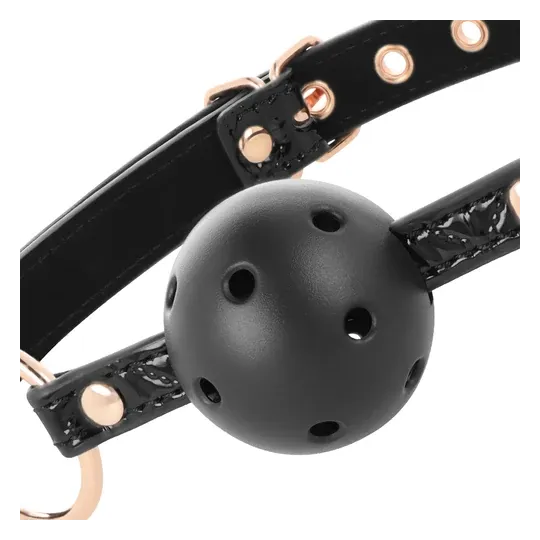 Bavaglio a palla in pelle vegana nero BEGME Black Edition con fori di ventilazione per sicurezza