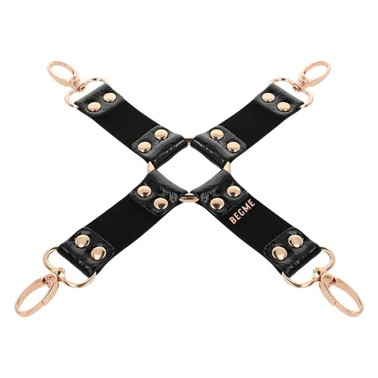 Cravate de bondage en cuir vegan noire BEGME avec boucle métallique, accessoire BDSM