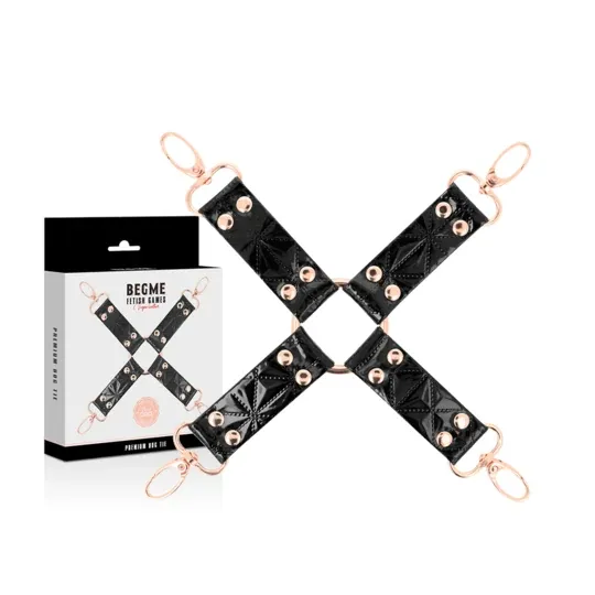 Cravate de bondage en cuir vegan noire BEGME avec boucle métallique, accessoire BDSM