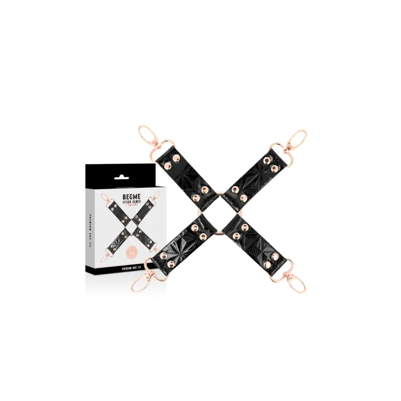 Black vegan leather bondage necktie BEGME with metal buckle, BDSM fetish gear