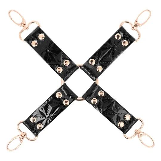 Black vegan leather bondage necktie BEGME with metal buckle, BDSM fetish gear