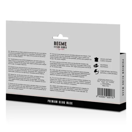 Venda para ojos de cuero vegano negro BEGME BLACK EDITION, ajustable para juegos BDSM