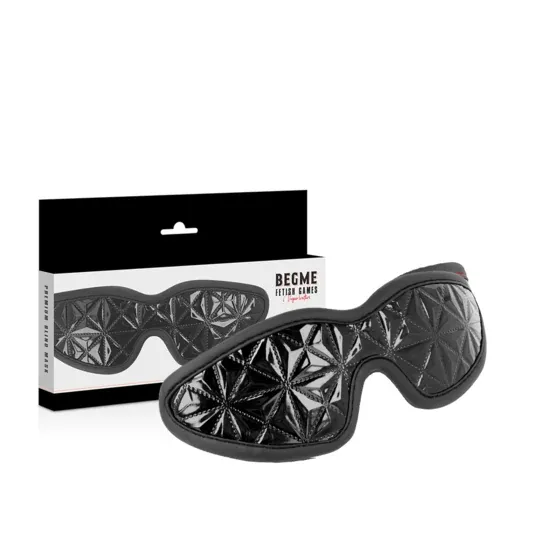 Masque aveugle bondage en cuir vegan noir BEGME BLACK EDITION, ajustable pour jeux BDSM