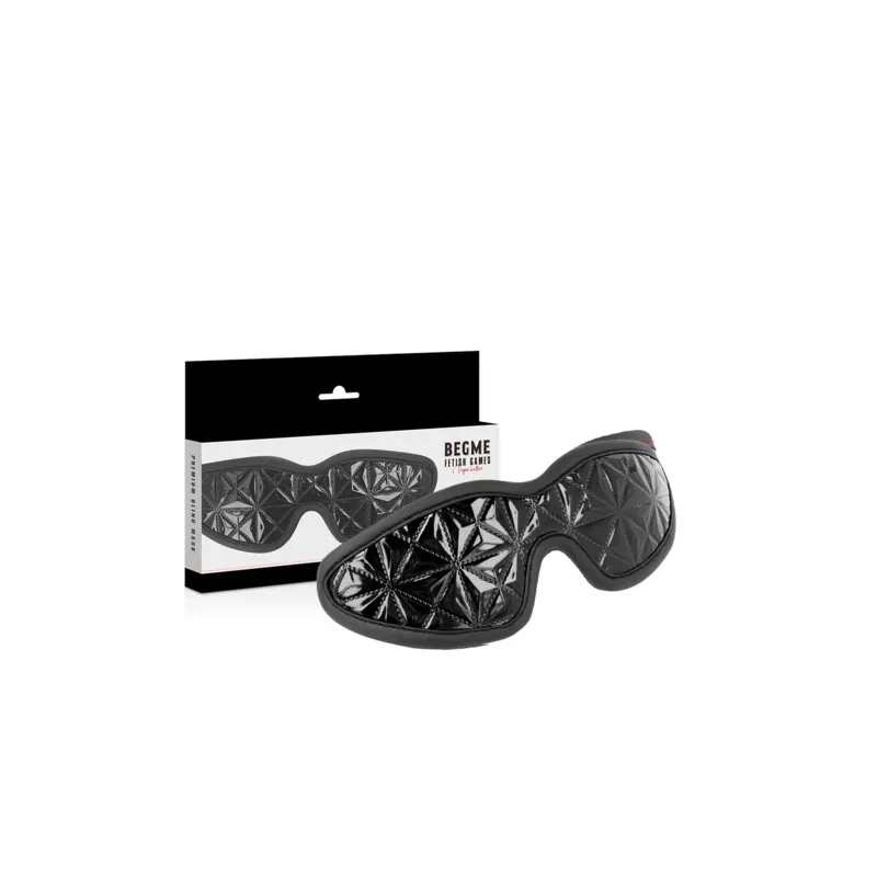 Masque aveugle bondage en cuir vegan noir BEGME BLACK EDITION, ajustable pour jeux BDSM