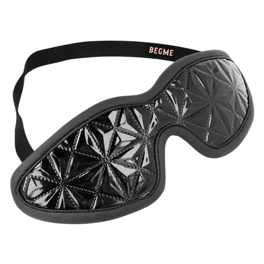 Maschera per occhi in pelle vegana nera BEGME BLACK EDITION, regolabile per giochi BDSM
