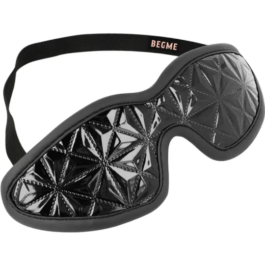 Venda para ojos de cuero vegano negro BEGME BLACK EDITION, ajustable para juegos BDSM