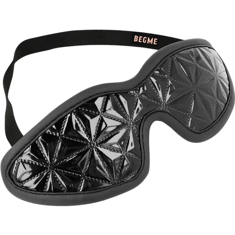 Vegane Leder-Augenmaske BEGME BLACK EDITION, schwarz, verstellbar für Bondage-Spiele