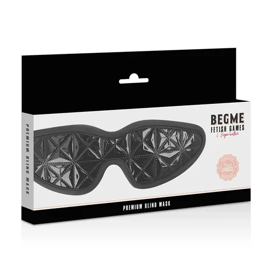 Masque aveugle bondage en cuir vegan noir BEGME BLACK EDITION, ajustable pour jeux BDSM