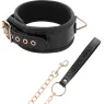 Collier BDSM cuir vegan noir BEGME Black Edition avec anneau métal sans nickel et sangle de contrôle.