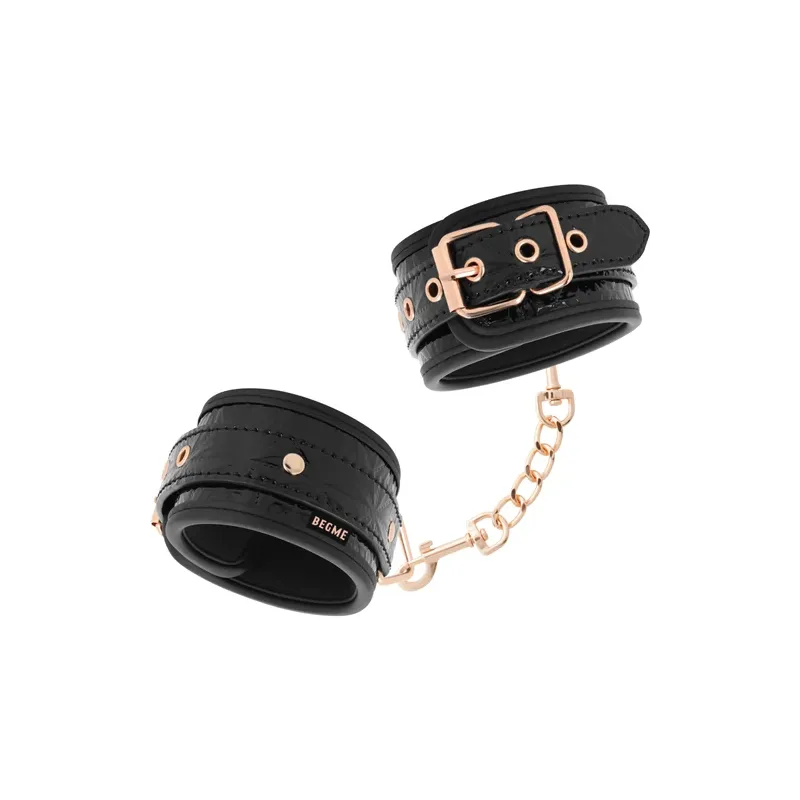 Manette per caviglie Premium BEGME Black Edition in pelle vegana nera con fibbia in metallo senza nichel regolabili