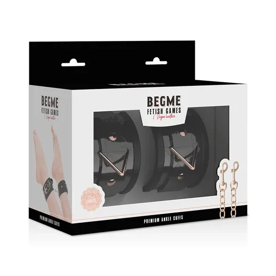 Manette per caviglie Premium BEGME Black Edition in pelle vegana nera con fibbia in metallo senza nichel regolabili
