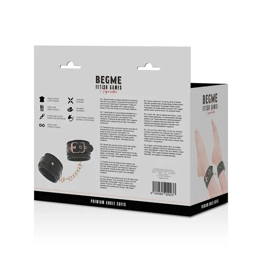 Manette per caviglie Premium BEGME Black Edition in pelle vegana nera con fibbia in metallo senza nichel regolabili
