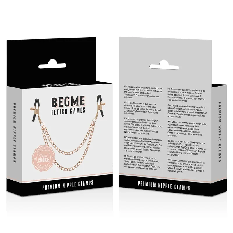Brustwarzenklemmen mit Kette BEGME Black Edition, Edelstahl schwarz, BDSM-Zubehör für Fetischspiele