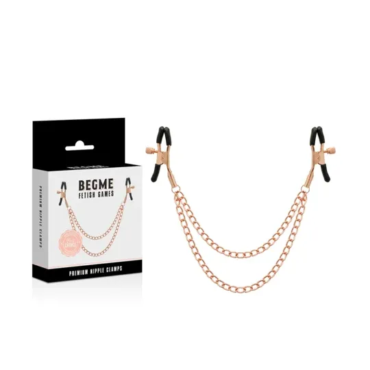 Brustwarzenklemmen mit Kette BEGME Black Edition, Edelstahl schwarz, BDSM-Zubehör für Fetischspiele