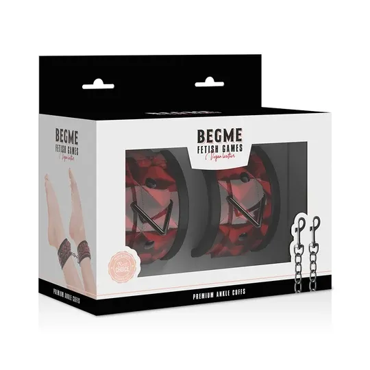 BEGME RED EDITION – manette caviglie bondage pelle vegana rossa con rivestimento in neoprene regolabili