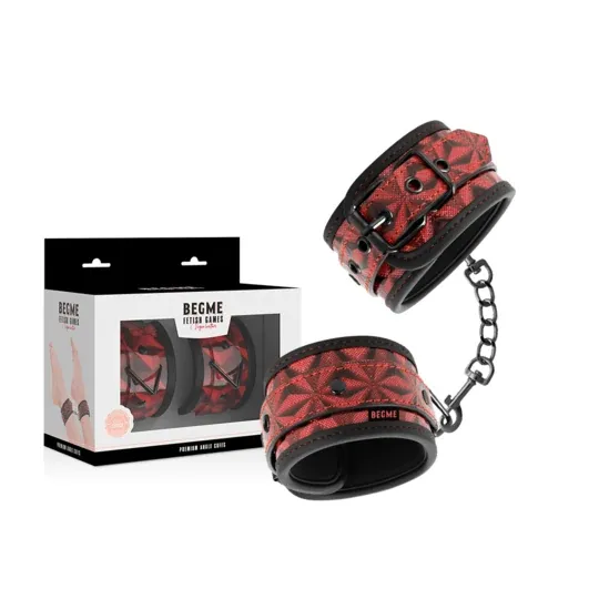 BEGME RED EDITION – manette caviglie bondage pelle vegana rossa con rivestimento in neoprene regolabili