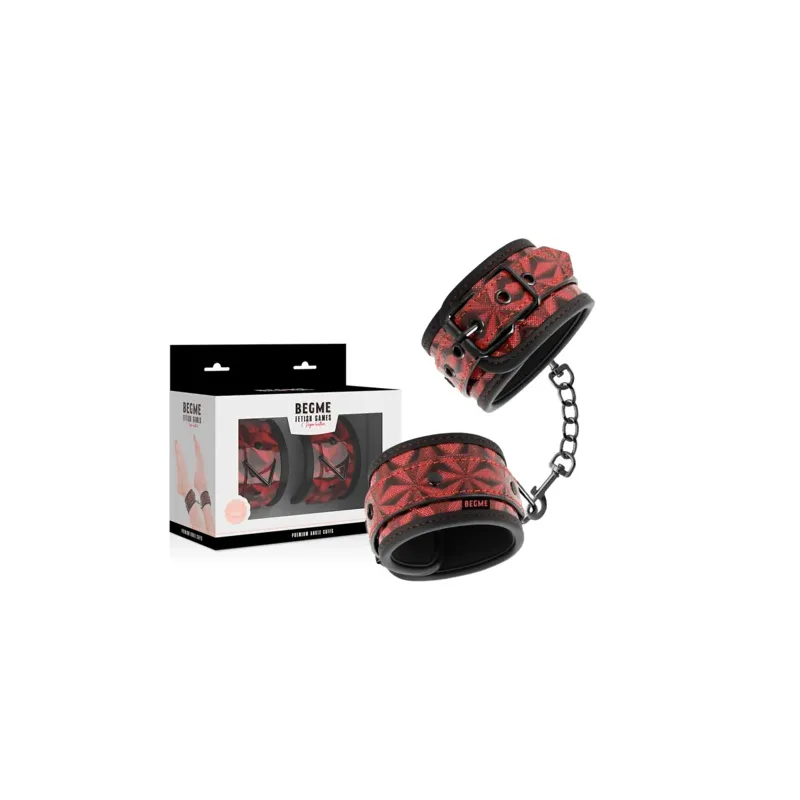 BEGME RED EDITION – manette caviglie bondage pelle vegana rossa con rivestimento in neoprene regolabili