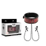 Collare bondage rosso BEGME Red Edition con pinze per capezzoli regolabili, catena argentata, rivestimento in neoprene