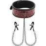 Collare bondage rosso BEGME Red Edition con pinze per capezzoli regolabili, catena argentata, rivestimento in neoprene