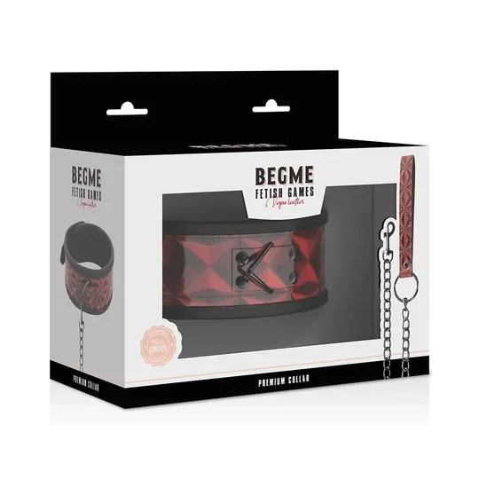 Collare per schiavi BDSM in pelle vegana rossa BEGME RED EDITION con anello metallo