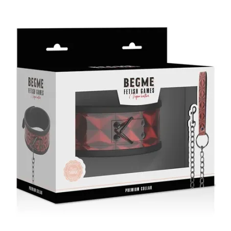 Collare per schiavi BDSM in pelle vegana rossa BEGME RED EDITION con anello metallo