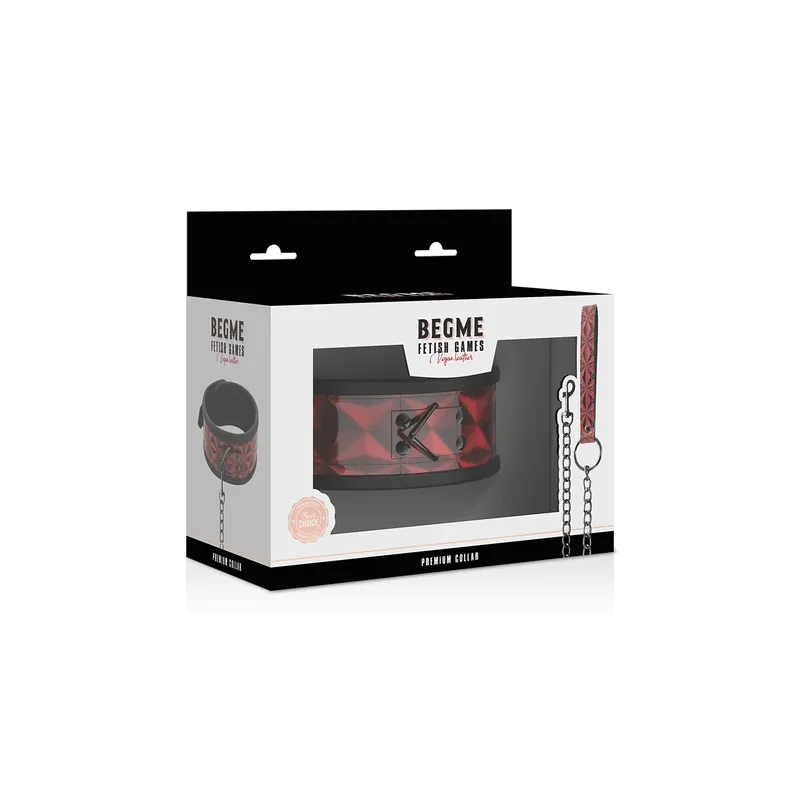 Collare per schiavi BDSM in pelle vegana rossa BEGME RED EDITION con anello metallo