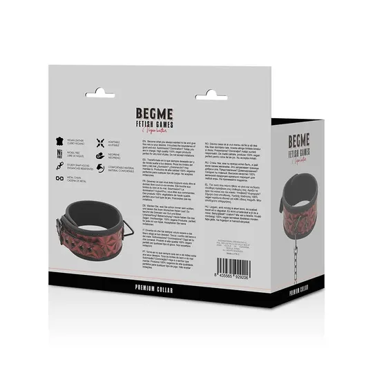 Collare per schiavi BDSM in pelle vegana rossa BEGME RED EDITION con anello metallo