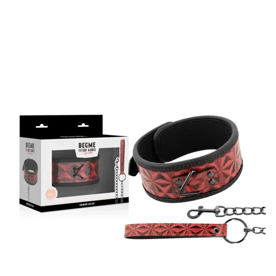 Collare per schiavi BDSM in pelle vegana rossa BEGME RED EDITION con anello metallo