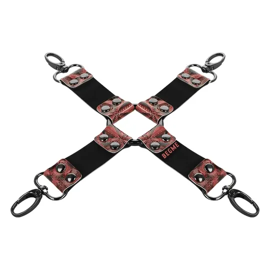 Cravate de bondage en cuir vegan rouge BEGME RED EDITION avec anneaux métalliques