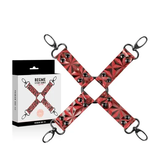 Cravate de bondage en cuir vegan rouge BEGME RED EDITION avec anneaux métalliques