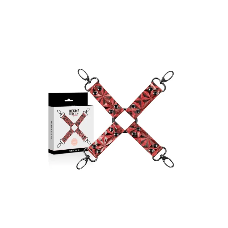 Cravate de bondage en cuir vegan rouge BEGME RED EDITION avec anneaux métalliques