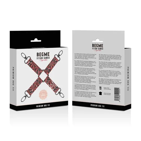 Cravate de bondage en cuir vegan rouge BEGME RED EDITION avec anneaux métalliques
